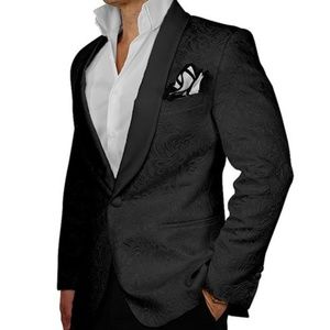Black Embossed Shawl Tuxedo Blazer